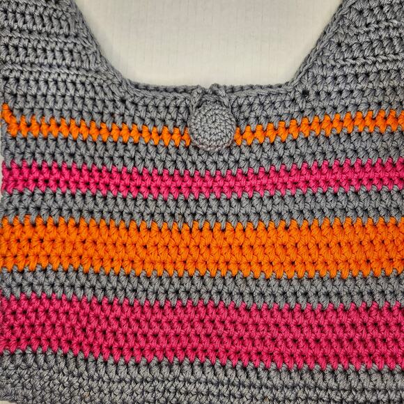 Vintage Handmade Gray/Pink/Orange Crocheted Shoulder Bag - Picture 8 of 8